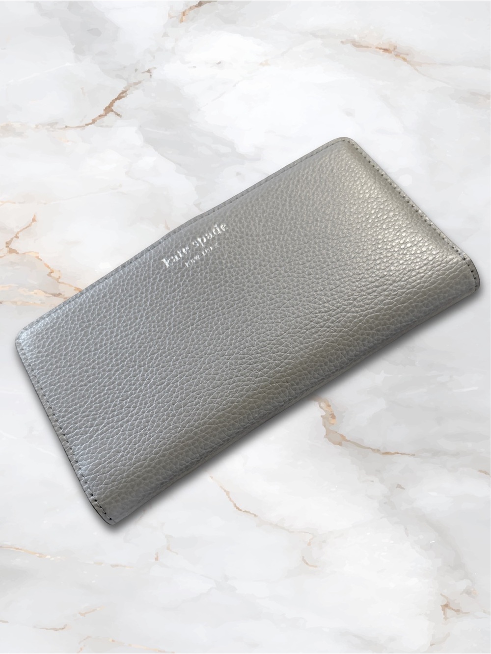 Kate Spade Grey Pebbled Large Slim Wallet with Burgundy Interor EUC with Tags - Picture 6 of 16